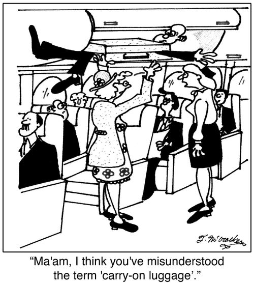 'Ma'am, I think you've misunderstood the term 'carry-on luggage'.'