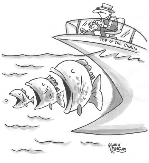Big Mouthed Boat about to swallow fish swallowing fish and so on.