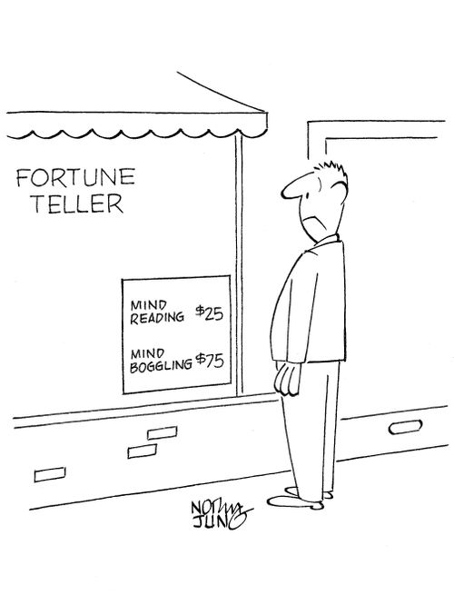 Man sees sign at fortune teller featuring mind reading and mind boggling