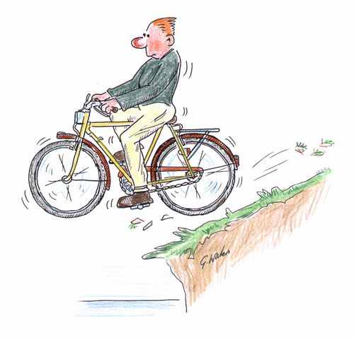 Man cycling off a cliff
