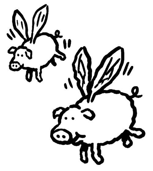Two flying pigs.
