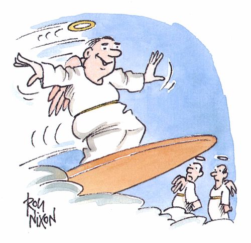 Angel surfing on the clouds