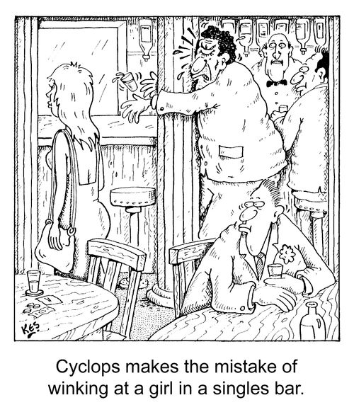 Cyclops makes the mistake of winking at a girl in a singles bar