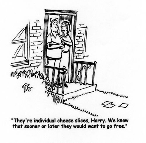 'They're individual cheese slices, Harry. We knew that sooner or later they would want to go free.'