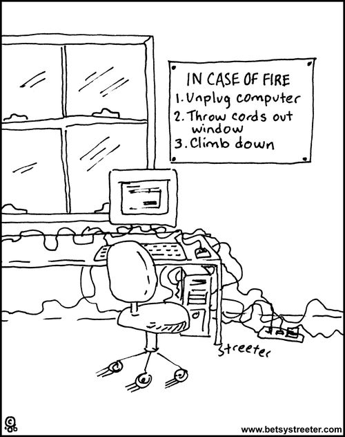 Computer cables as fire ladder.