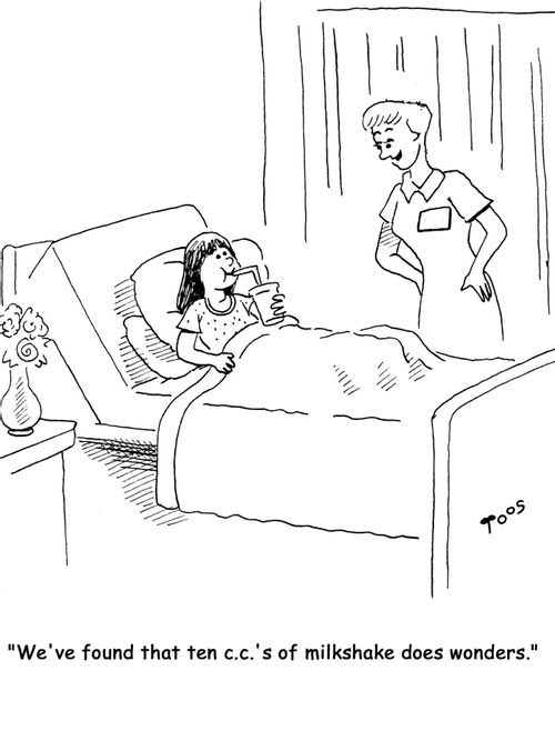 'We've found that ten c.c.'s of milkshake does wonders.'