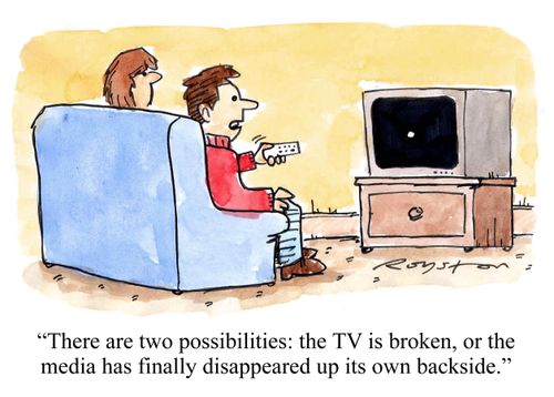 'There are two possibilities: the TV is broken or the media has finally disappeared up its own backside.'
