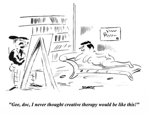 'Gee, doc, I never thought creative therapy would be like this.'