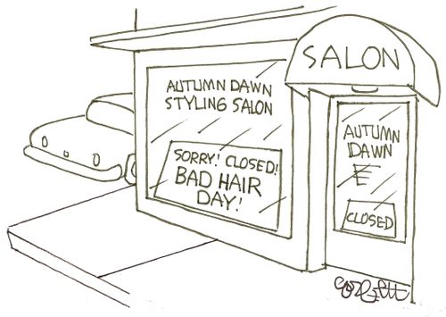 Hair salen: 'Sorry!  Closed!  Bad hair day!'