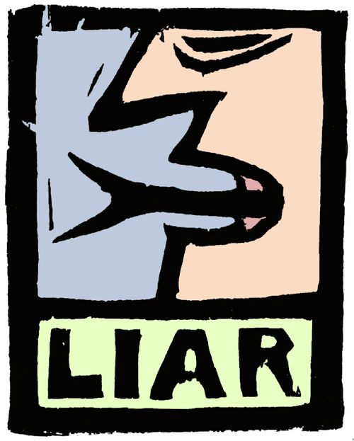 Man with forked tongue with caption 'liar'.