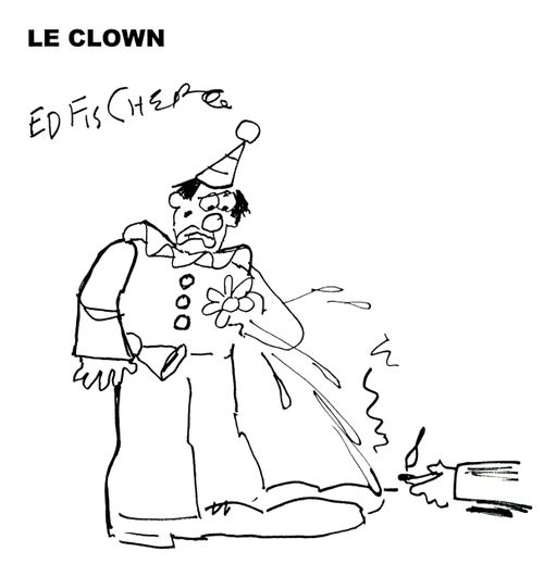 Clown uses skirting flower to prevent hot foot