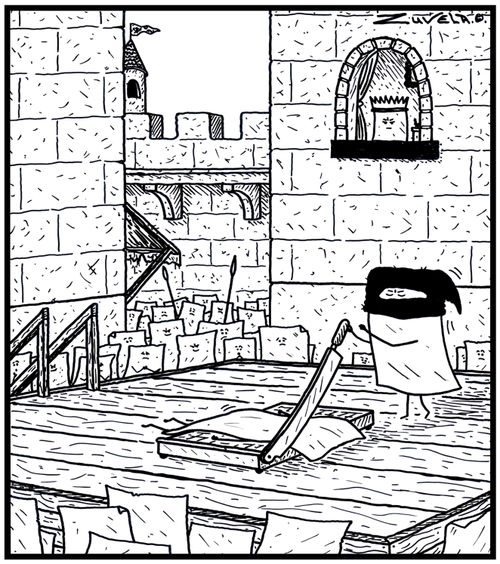 A piece of Paper about to be executed by an office guillotine.