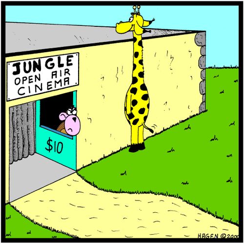 Giraffe watching open air cinema without paying.