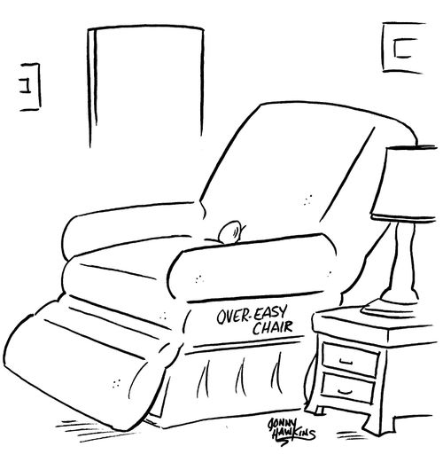 Egg in over-easy chair.