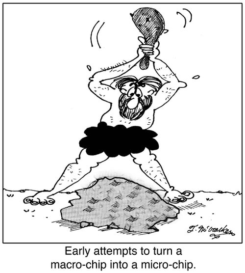 Early attempts to turn a macro-chip into a micro-chip.