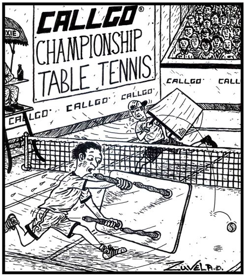 Callgo Championship Table Tennis - two competitors playing a game of tennis with tables.