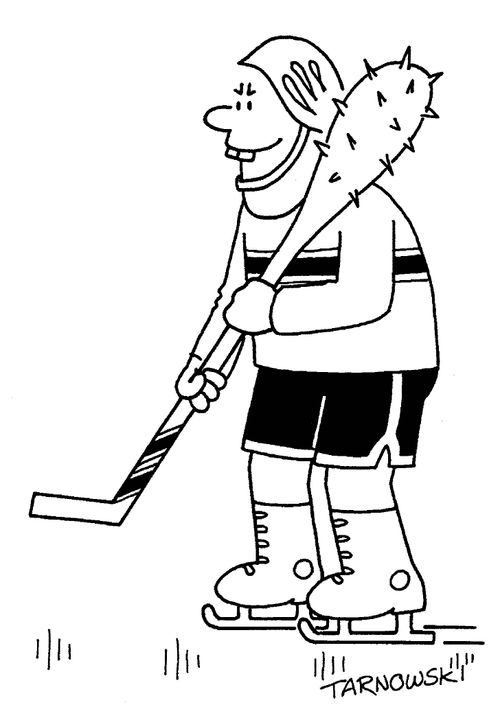 Hockey stick with a mace on the end.