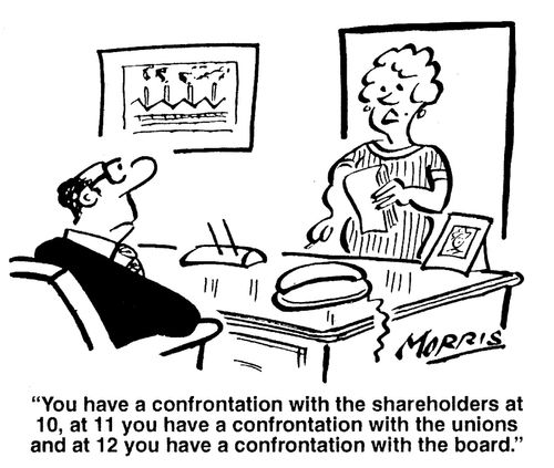 Businessman's schedule full of confrontations.