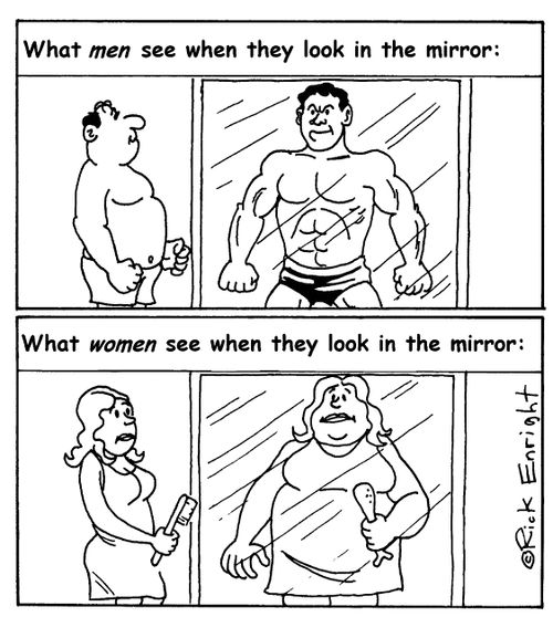 What men and women see when they look in the mirror.