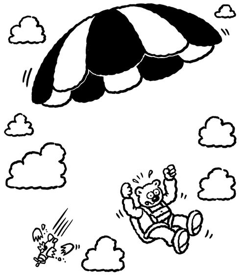 A bear parachuting with no strings attached.