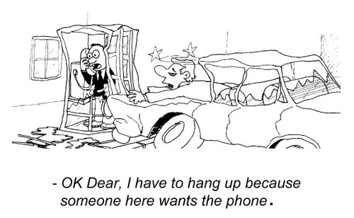 "I have to hang up because someone wants to use a phone."