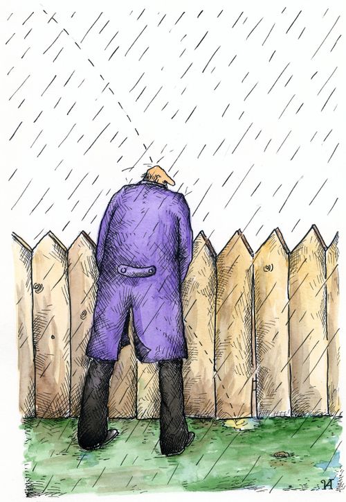 Man Urinating in the Rain