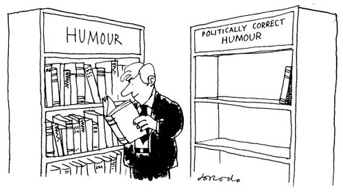 Library shelfs 'Humour' full shelf 'Politically Correct Homour' one book