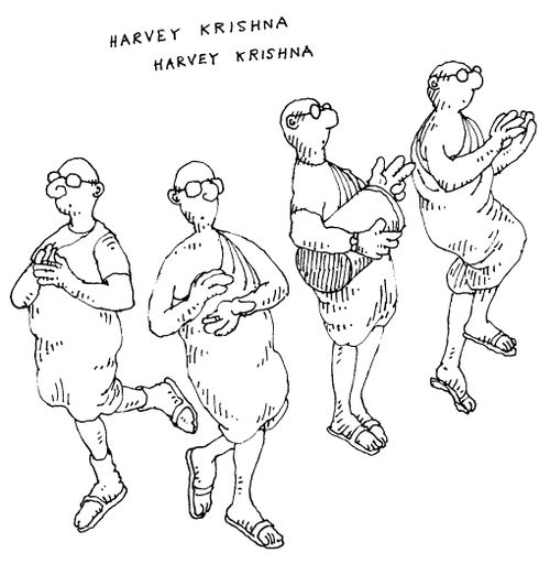 Buddists singing 'Harvey Krishna,Harvey Krishna'