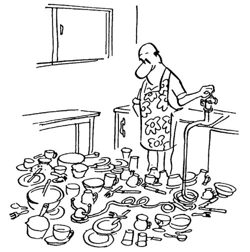 Husband washes the dishes