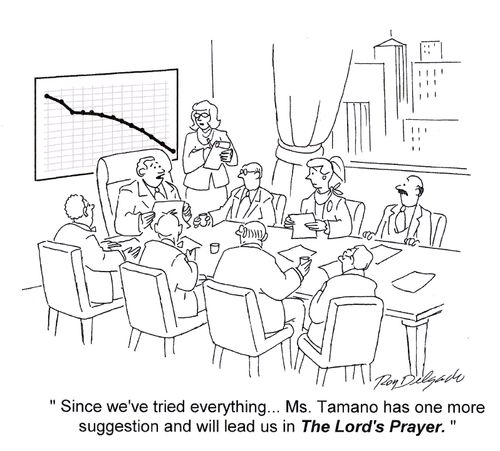 'Since we've tried everything... Ms. Tamano has one more suggestion and will lead us in the Lord's Prayer.'