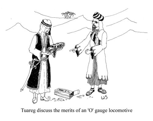 Tuareg discuss the merits of an 'O' gauge locomotive.