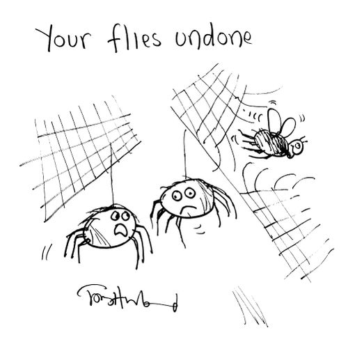 'Your flies undone.'