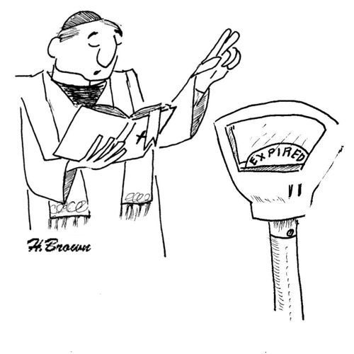 Priest gives the last rites to an expired metre.