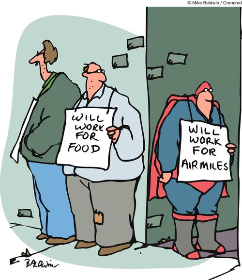 Superheroes: 'Will work for Air Miles.'