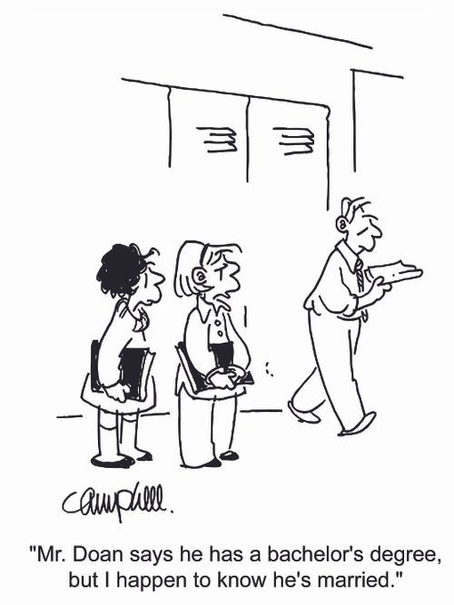 'Mr. Doan says he has a bachelor's degree, but I happen to know he's married.'