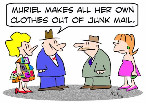 'Muriel makes all her own clothes out of junk mail.'