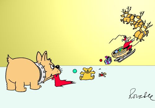 Dog attacking Father Christmas.