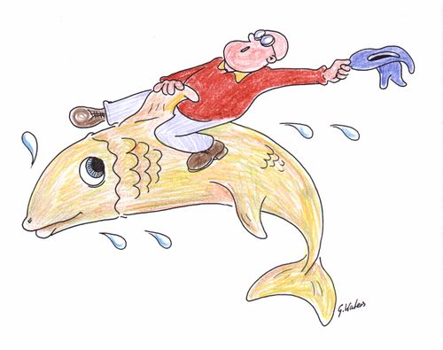 Man riding a fish