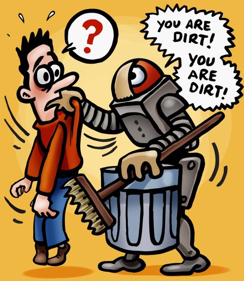 Mad cleaning robot.