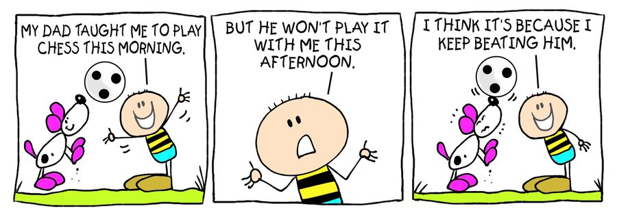 Billy strip: beating dad at chess.