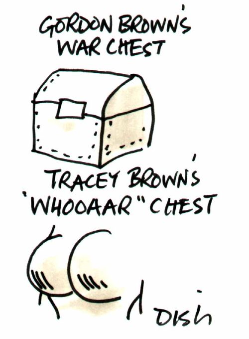"Gordon Brown's war chest" "Tracey Brown's 'whooaar' chest