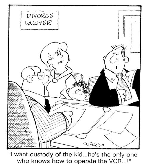 "I want custody of the kid. He's the only one who knows how to operate the VCR"