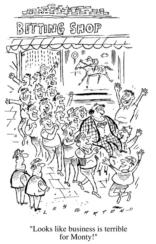 Happy gamblers, "Looks like business is terrible for Monty!"