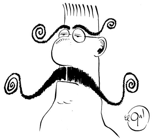 Man with curly moustache and eyebrows.