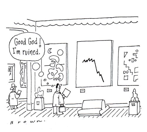 Investor feels ruined after viewing abstract painting in gallery.