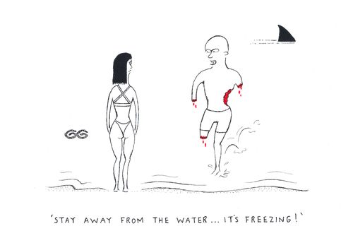 'Stay away from the water...it's freezing!' (Shark attack victim to female on the beach).