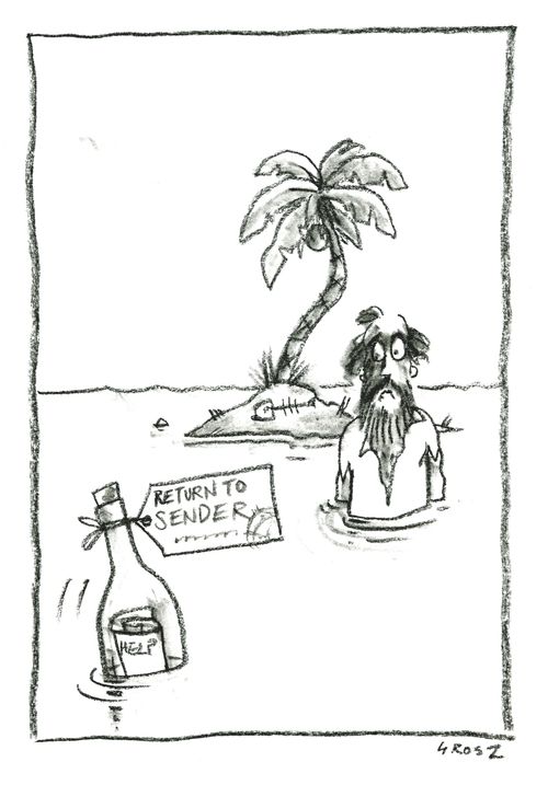 Message in a bottle marked 'return to sender'.