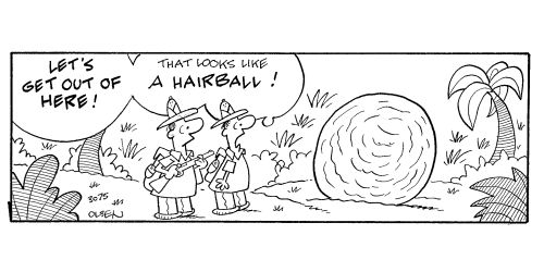 Jungle explorers face giant hairball.