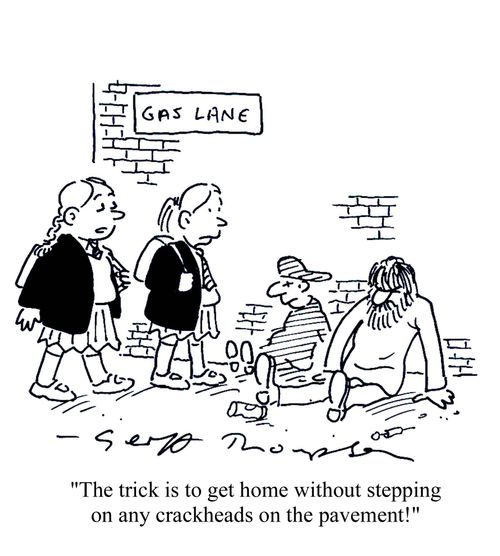 'The trick is to get home without stepping on any crackheads on the pavement.'