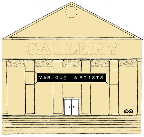 Gallery building with Various Artists banner.